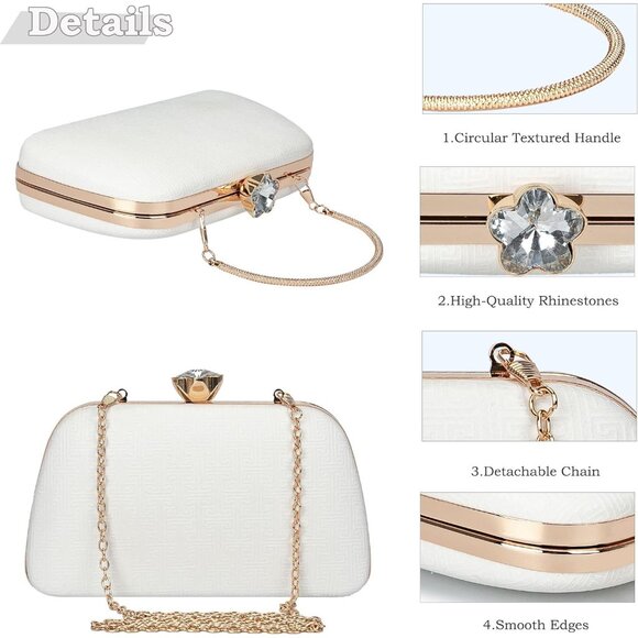 ⚡ Women\'s White Elegant Rhinestone Formal Events Unique Clutch Chain Strap Bag